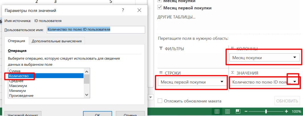 Когортный анализ в Excel